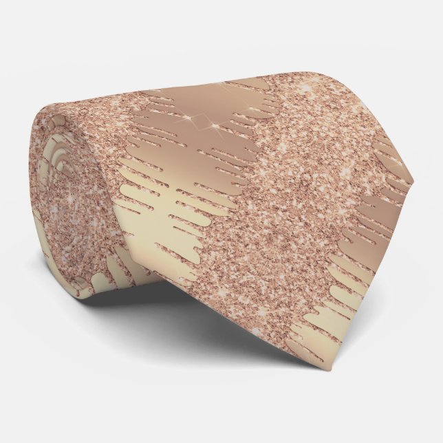 Corbata de cuello con purpurina rosa dorado fiesta (Enrollado)
