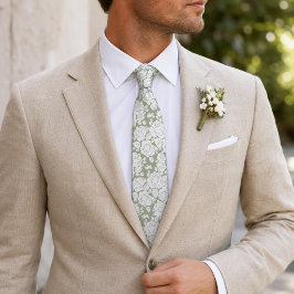 Corbata de cuello con rosa floral verde salvia bla