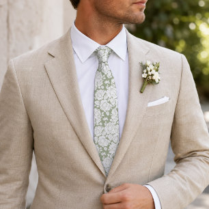 Corbata de cuello con rosa floral verde salvia bla