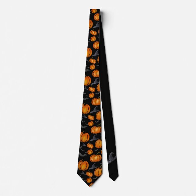 Corbata de cuello de calabaza con brujas gorras y  (Anverso)