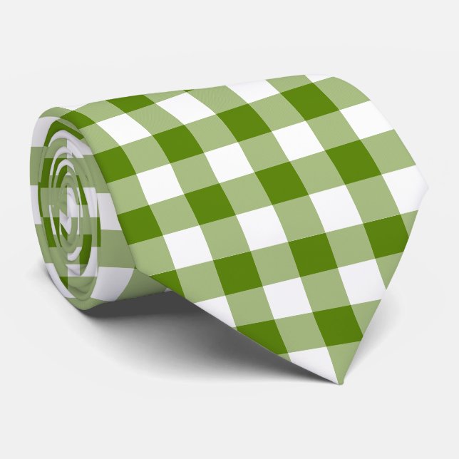 Corbata de cuello de cuadros gingham verde aguacat (Enrollado)