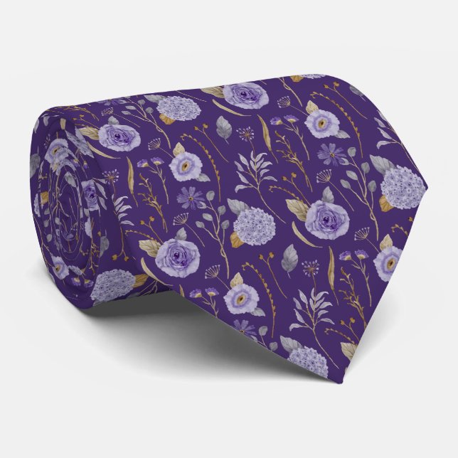 Corbata de cuello de lavanda púrpura floral (Enrollado)