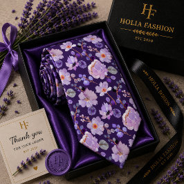 Corbata de cuello de lavanda púrpura floral acuare