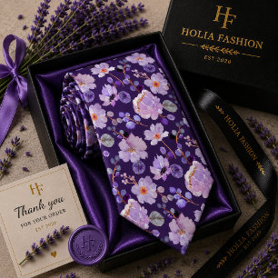 Corbata de cuello de lavanda púrpura floral acuare