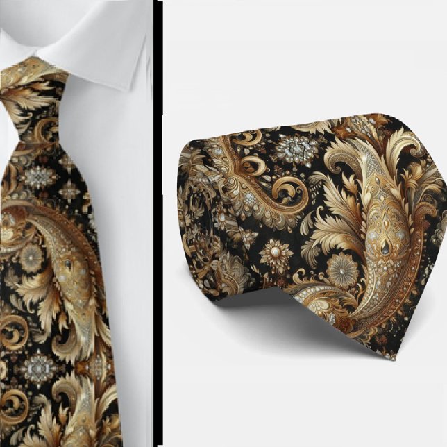 Corbata de cuello de lujo negra blanca dorada de c (Subido por el creador)