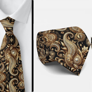 Corbata de cuello de lujo negra blanca dorada de c