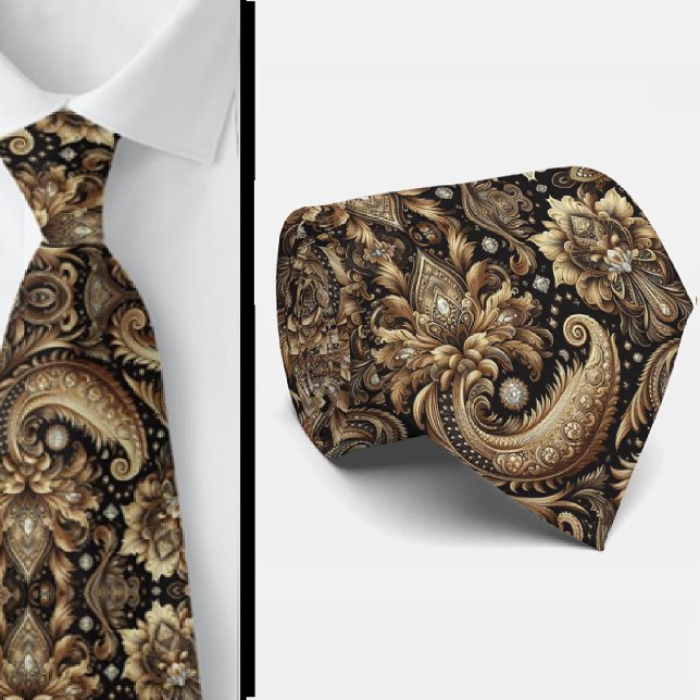 Corbata de cuello de lujo negra blanca dorada de c (Subido por el creador)