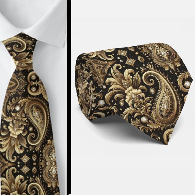 Corbata de cuello de lujo negra blanca dorada de c (Subido por el creador)