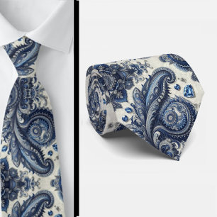 Corbata de cuello de paisley de diamante azul y bl