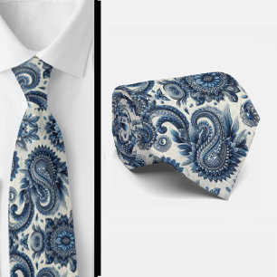 Corbata de cuello de paisley de diamante azul y bl