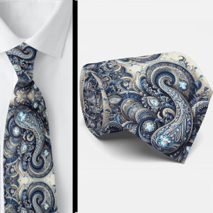 Corbata de cuello de paisley de diamante azul y bl