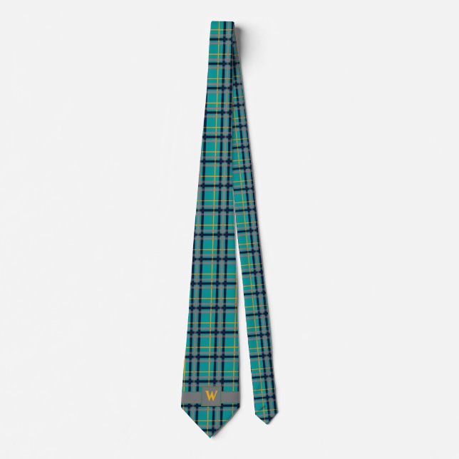 Corbata de Cuello de Plaid Azul y Naranja para Hom (Anverso)
