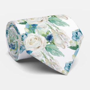 Corbata de cuello de rosas de invierno azules blan