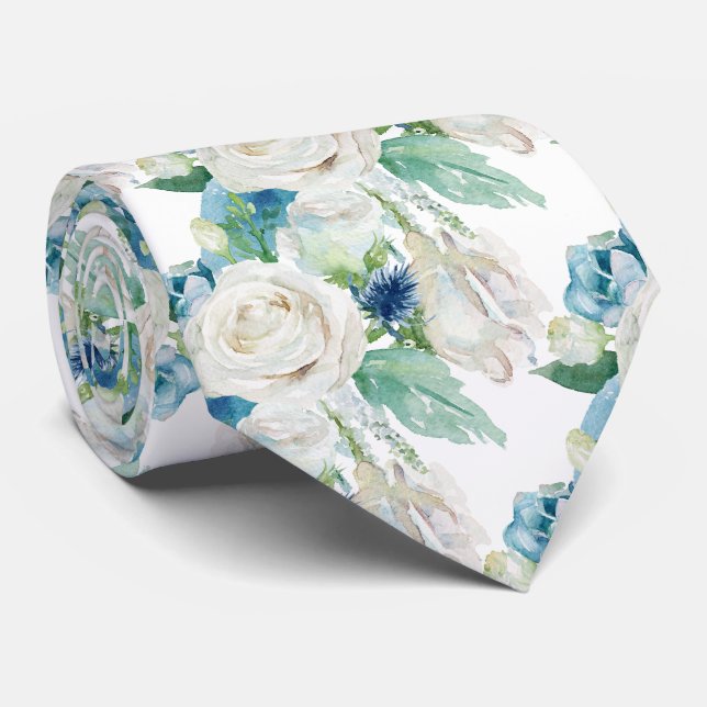 Corbata de cuello de rosas de invierno azules blan (Enrollado)
