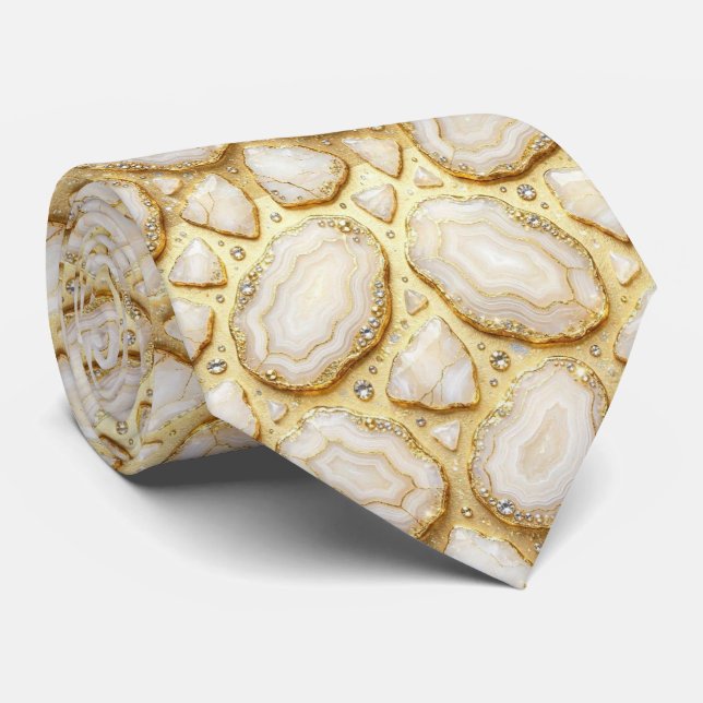 Corbata de cuello de seda de lujo falsa | Blanco + (Enrollado)