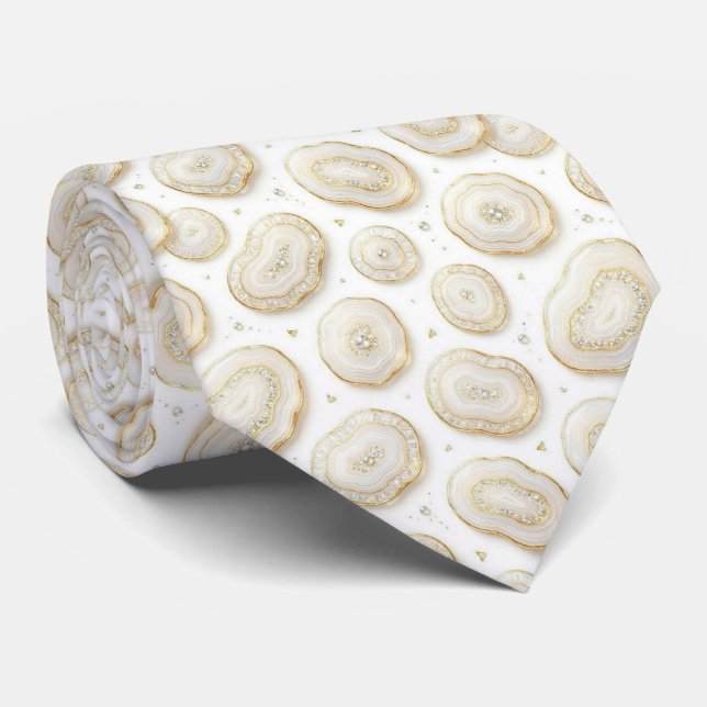 Corbata de cuello de seda de lujo falsa | Blanco + (Enrollado)