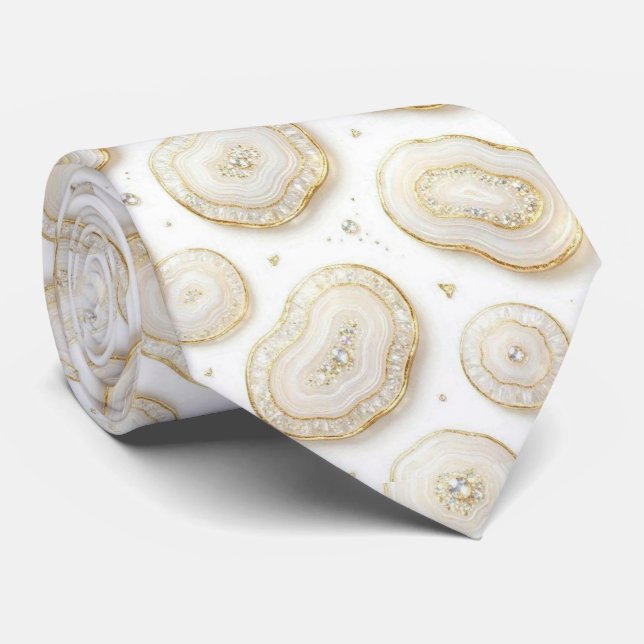 Corbata de cuello de seda de lujo falsa | Blanco + (Enrollado)