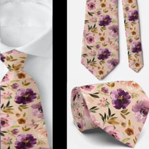 Corbata de cuello floral acuarela rosa crema púrpu