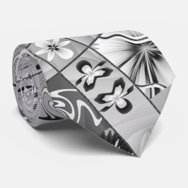 Corbata de cuello floral blanco y negro