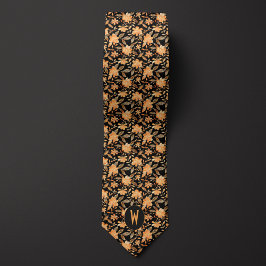 Corbata de cuello floral negra con melocotón