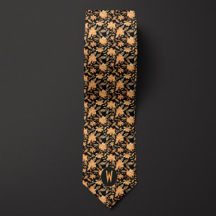 Corbata de cuello floral negra con melocotón