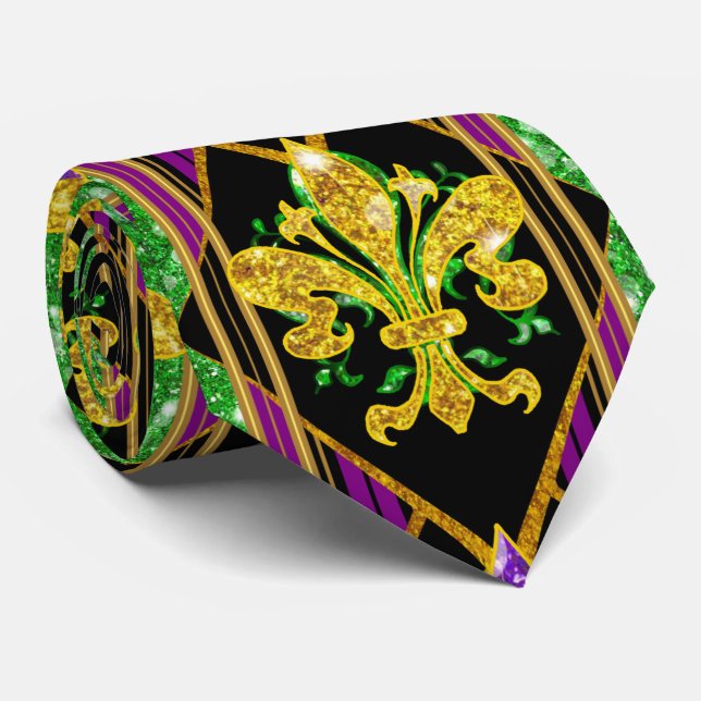 Corbata de cuello Mardi Gras con gran franja de Fl (Enrollado)