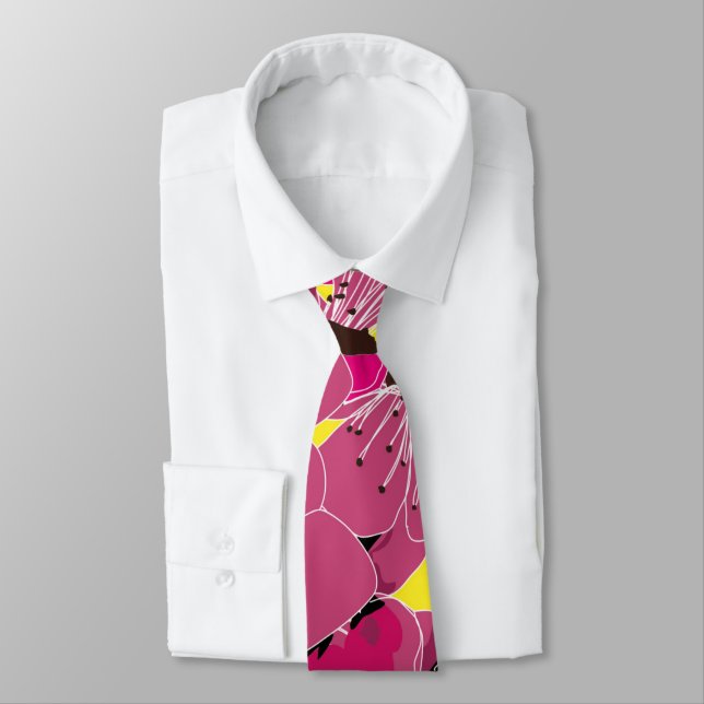 corbata de cuello sakura floral amarillo rojo (Atado)