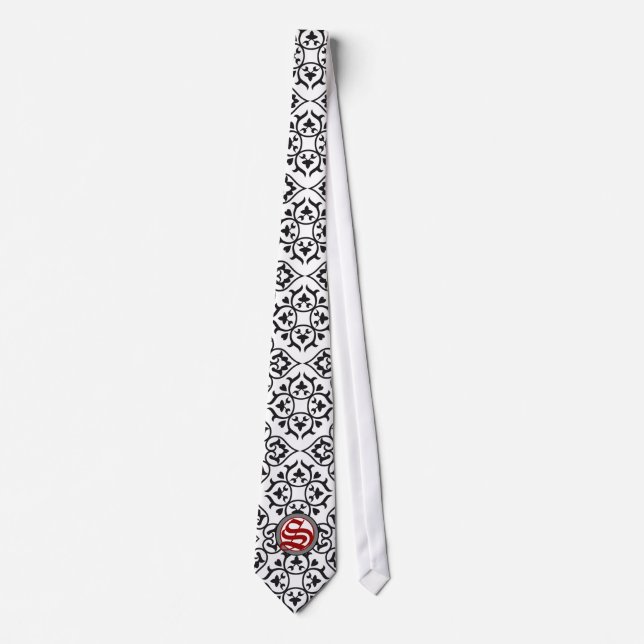 Corbata de damasco con corazón rojo y blanco y neg (Anverso)