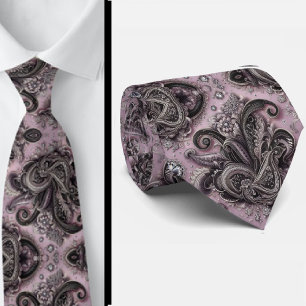 Corbata de diamante de paisley de lavanda negra de