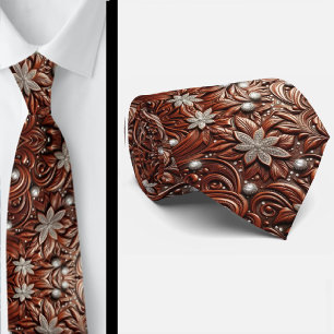 Corbata de diamante tallado en cuero falso marrón