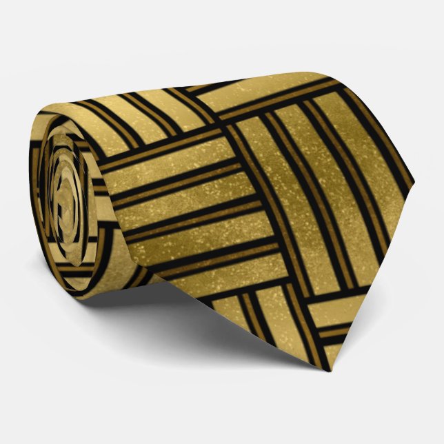 corbata de diseño de arte de oro negro elegante (Enrollado)