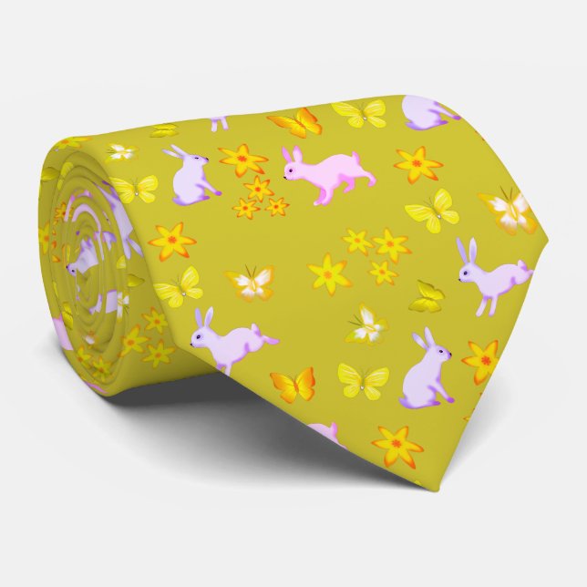 Corbata de Easter Bunny con Mariposas Amarillas (Enrollado)