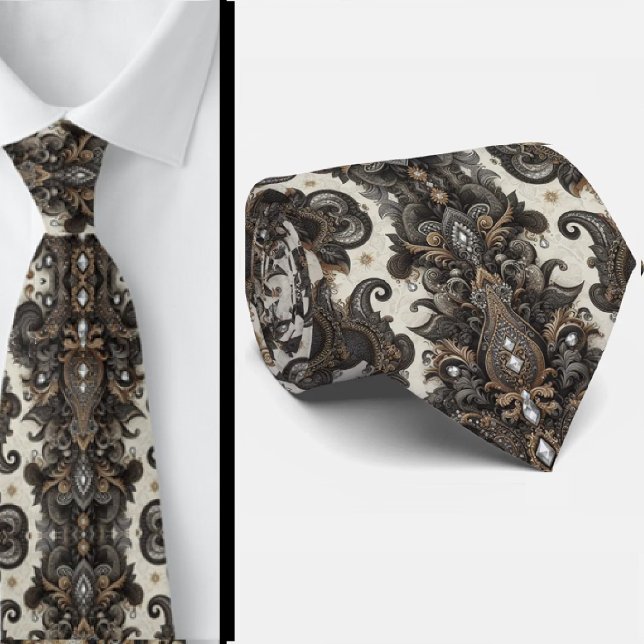 Corbata de encaje negro blanco dorado con estampad (Subido por el creador)
