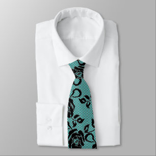 Corbata de encaje negro falso con red de pescar y 