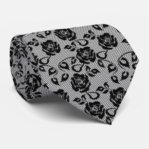 Corbata de encaje negro falso con rosas de red