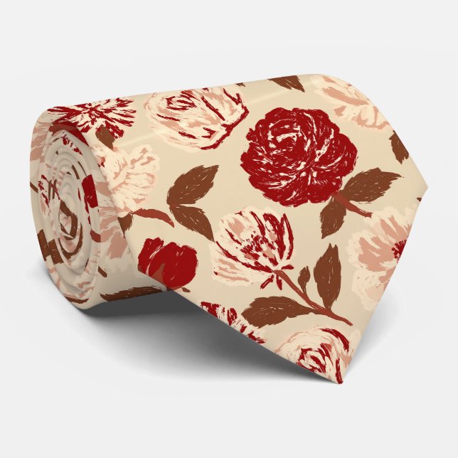 Corbata de estampado de rosa para padre novio corp (Enrollado)