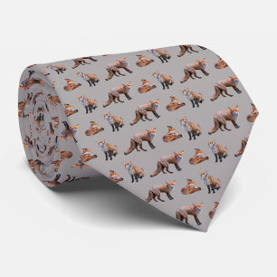 Corbata de estampado doble faz Red Fox Frenzy (gri