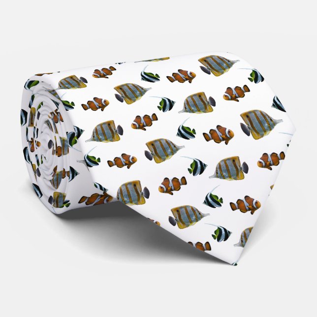 Corbata de estampado doble Frenesí de peces tropic (Enrollado)