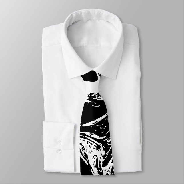 Corbata de estilo mármol negro y blanco (Atado)
