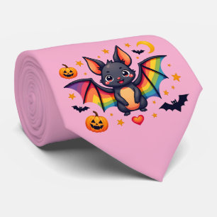 🦇🌈 Corbata de fiesta de calabaza de murciélago a