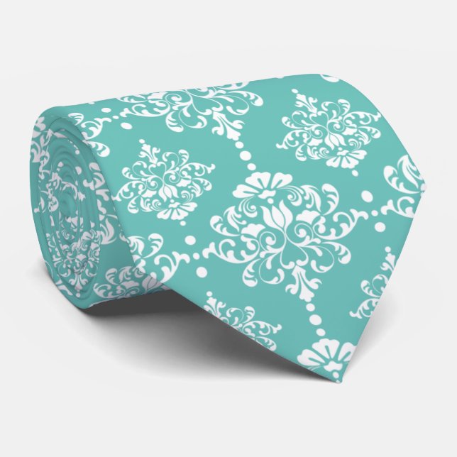 Corbata de Flor de Damasco Turquesa para Padrinos  (Enrollado)