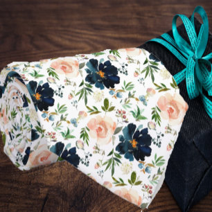 Corbata de flores acuarela rosas azules y rosadas