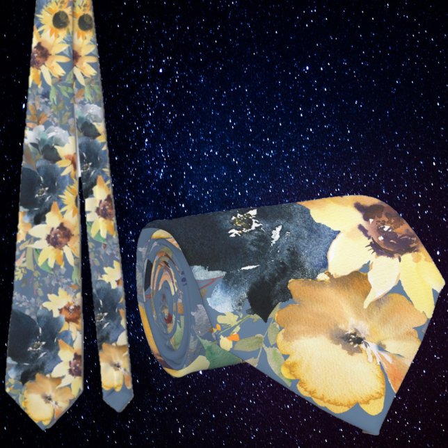 Corbata de flores amarillas de girasoles azul mari (Subido por el creador)