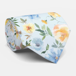 Corbata de flores azules y amarillas
