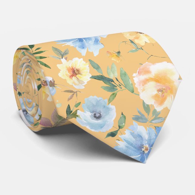 Corbata de flores azules y amarillas (Enrollado)