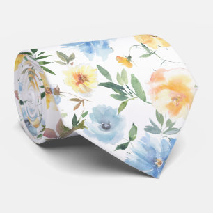 Corbata de flores azules y amarillas