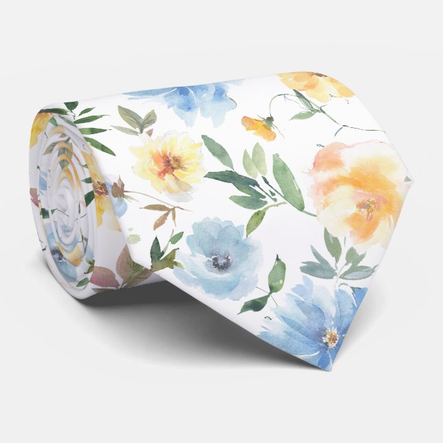 Corbata de flores azules y amarillas (Enrollado)