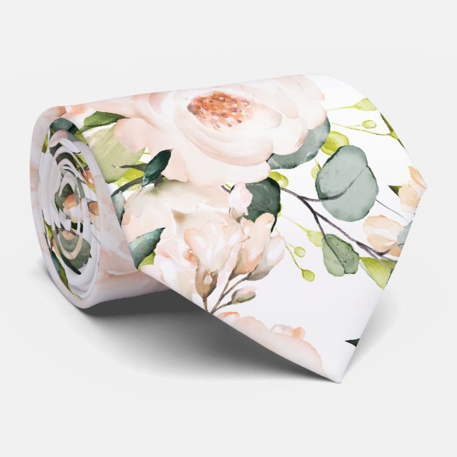 Corbata de flores de acuarela de peonías rosadas P (Enrollado)
