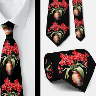 Corbata de flores de orquídea roja