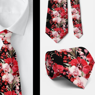 Corbata de flores de orquídea roja